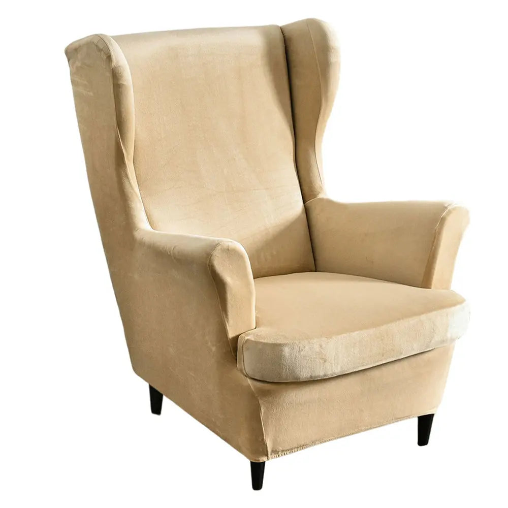 Solid Color Wingback Chair Cover Stretch Armchair Velvet Plush Wingback Chair Slipcover Crfatop %sku%