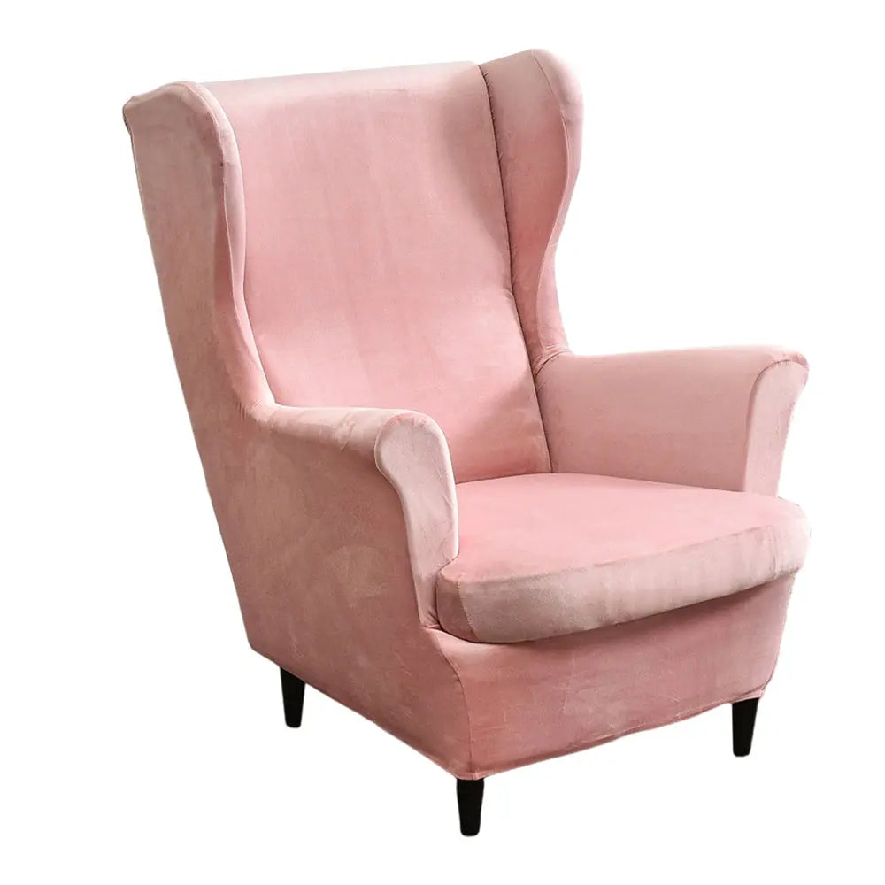 Solid Color Wingback Chair Cover Stretch Armchair Velvet Plush Wingback Chair Slipcover Crfatop %sku%