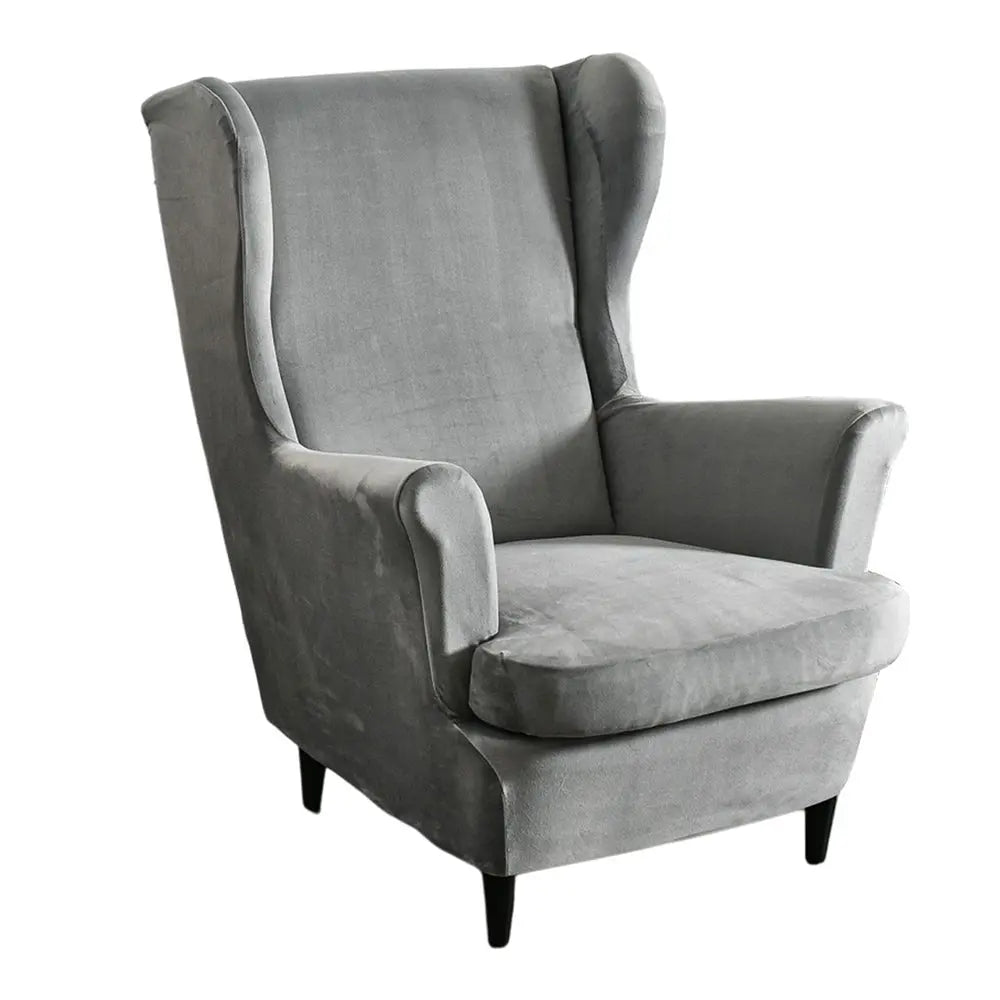 Solid Color Wingback Chair Cover Stretch Armchair Velvet Plush Wingback Chair Slipcover Crfatop %sku%