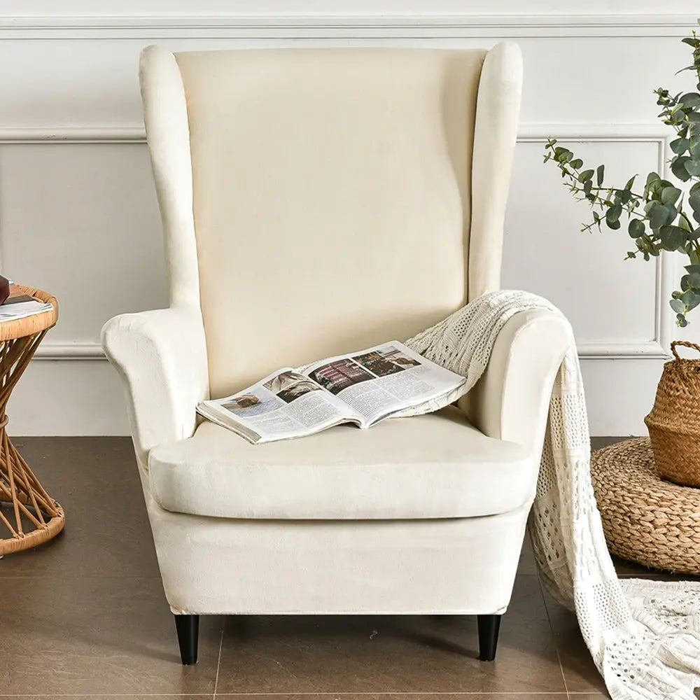 Solid Color Wingback Chair Cover Stretch Armchair Velvet Plush Wingback Chair Slipcover Crfatop %sku%