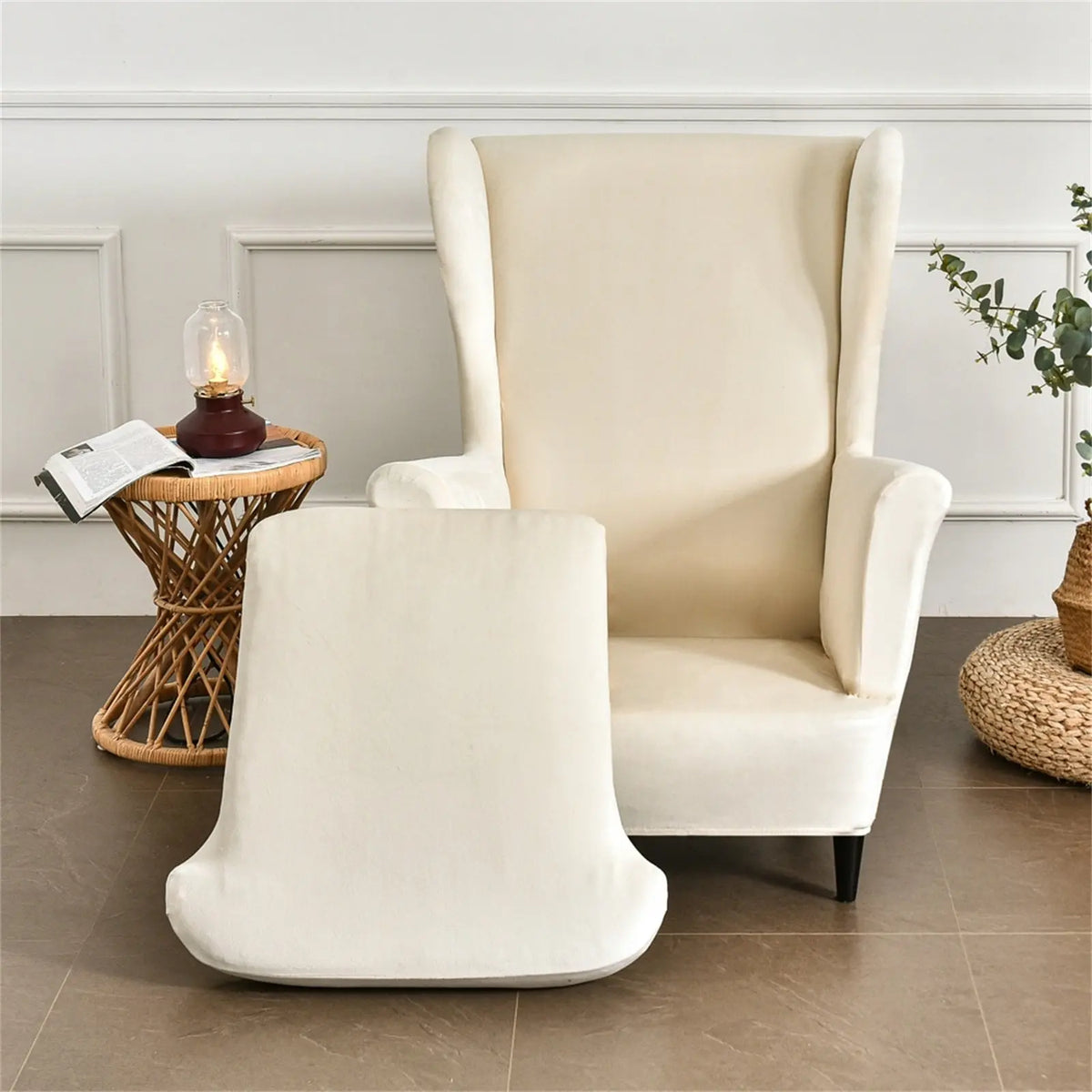 Solid Color Wingback Chair Cover Stretch Armchair Velvet Plush Wingback Chair Slipcover Crfatop %sku%