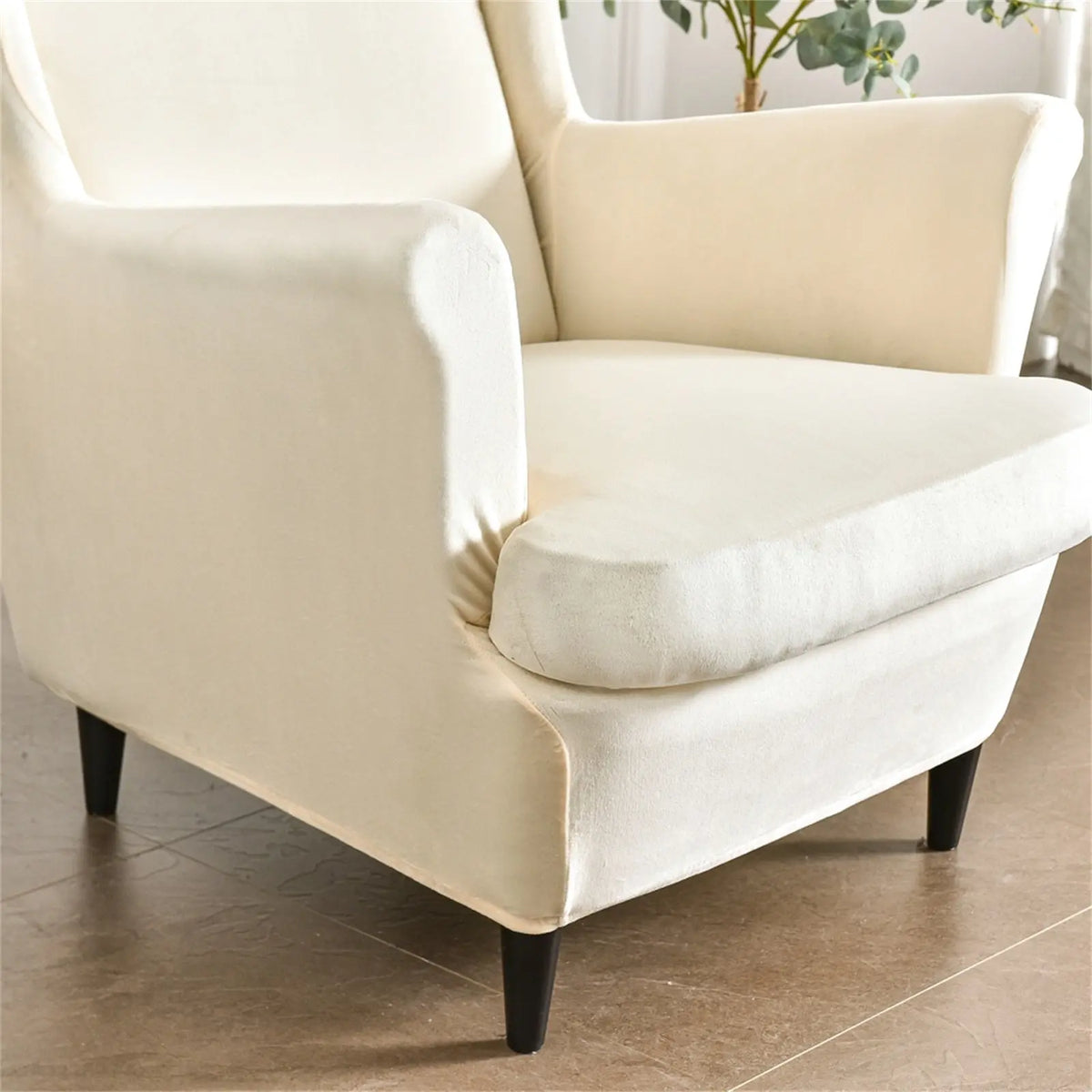 Solid Color Wingback Chair Cover Stretch Armchair Velvet Plush Wingback Chair Slipcover Crfatop %sku%