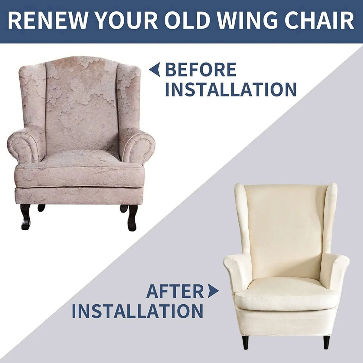 Solid Color Wingback Chair Cover Stretch Armchair Velvet Plush Wingback Chair Slipcover Crfatop %sku%