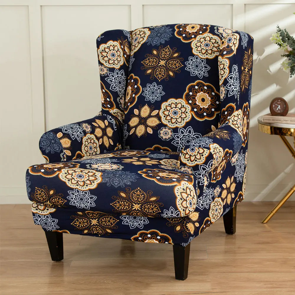 Stretch 2-Piece Decro Floral Wing Chair Slipcover Single Sofa Cover WB0028 Crfatop %sku%