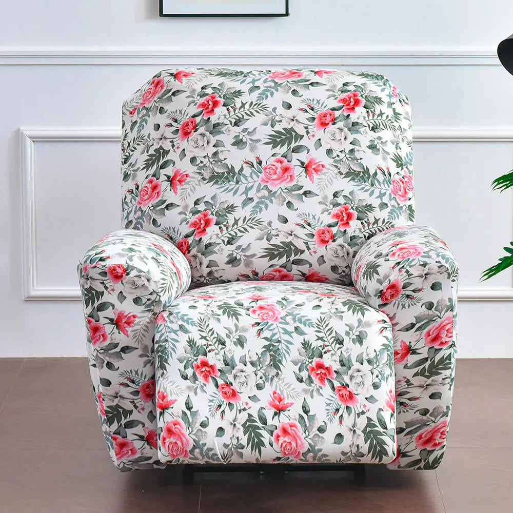 Stretch Recliner Sofa Cover 1 Set of 4 Pieces Floral Prints Sofa Cover with Side Pocket Crfatop %sku%