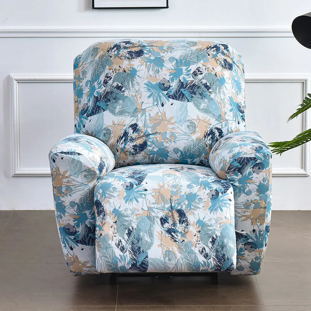 Stretch Recliner Sofa Cover 1 Set of 4 Pieces Floral Prints Sofa Cover with Side Pocket Crfatop %sku%