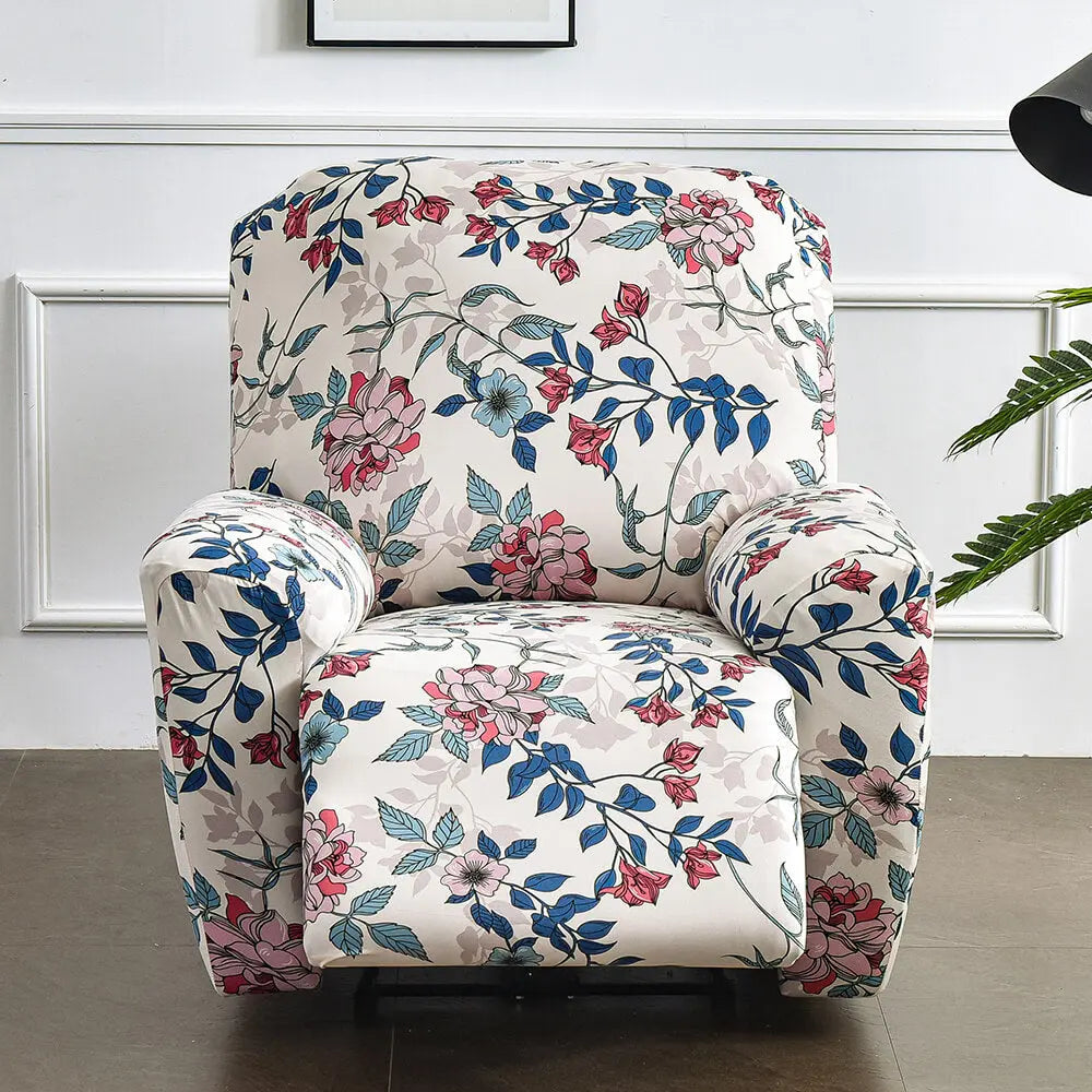 Stretch Recliner Sofa Cover 1 Set of 4 Pieces Floral Prints Sofa Cover with Side Pocket Crfatop %sku%