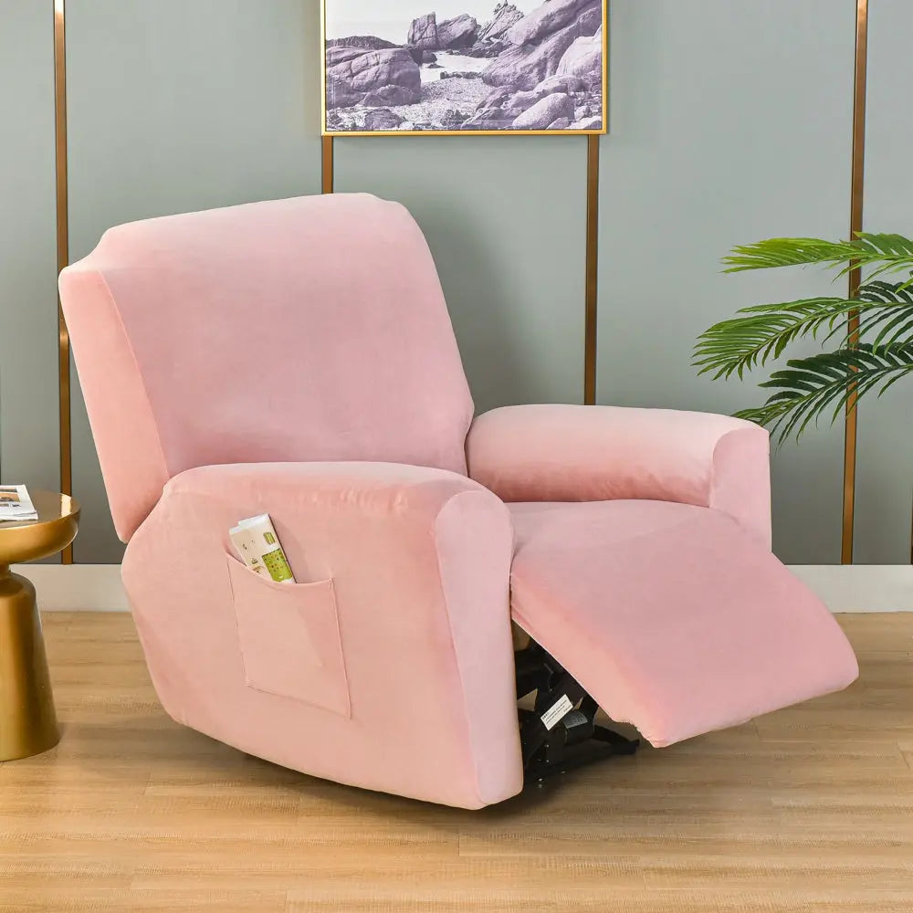 Stretch Velvet Recliner Couch Cover 4-Piece Pink Recliner Chair Couch Cover RC0013 Crfatop %sku%