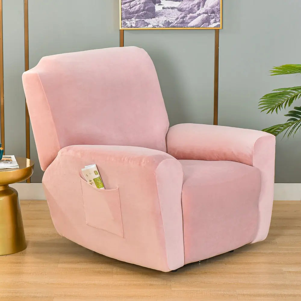 Stretch Velvet Recliner Couch Cover 4-Piece Pink Recliner Chair Couch Cover RC0013 Crfatop %sku%