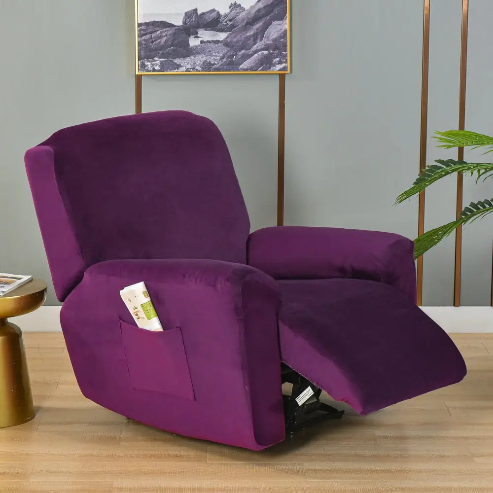 Stretch Velvet Recliner Couch Cover 4-Piece Pink Recliner Chair Couch Cover RC0013 Crfatop %sku%