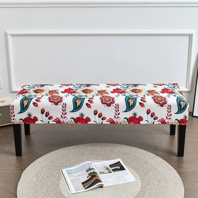 Stretchy Floral Printed Dining Bench Cover Removable Upholstered Slipcover Top Level Eco-Ancheng %sku%