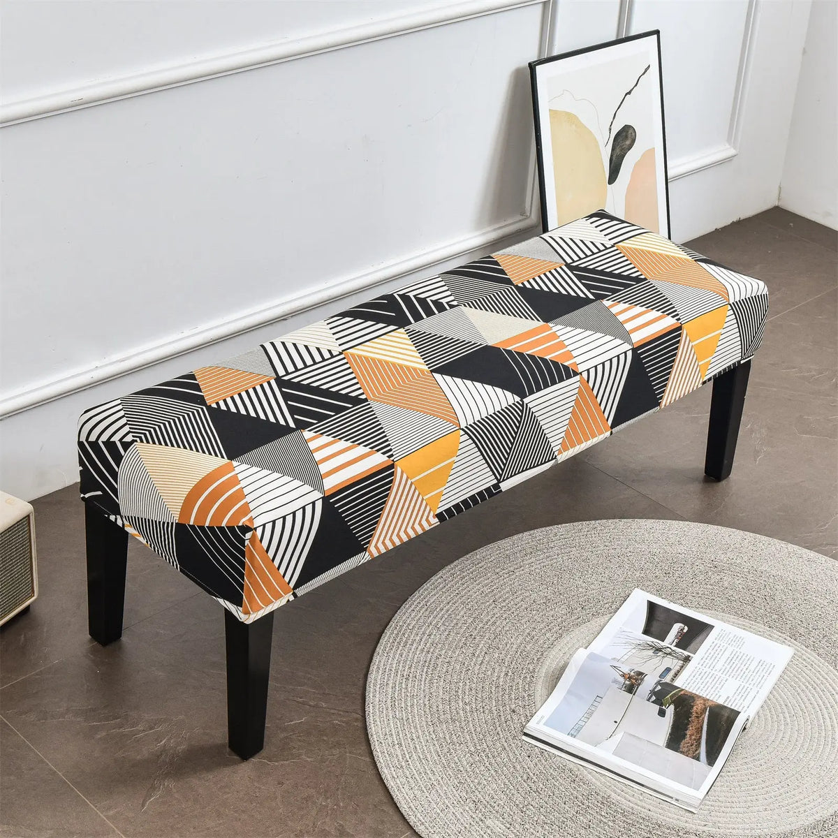 Stylish Grid Pattern Dining Bench Cover Elastic Removable Bench Slipcover Furniture Protector Crfatop %sku%