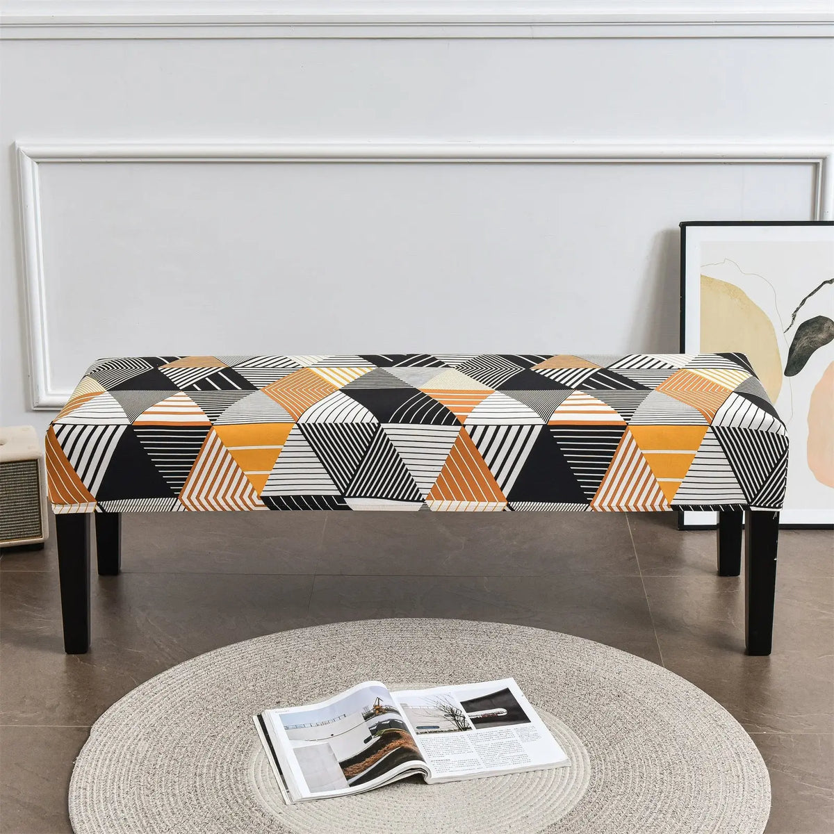 Stylish Grid Pattern Dining Bench Cover Elastic Removable Bench Slipcover Furniture Protector Crfatop %sku%