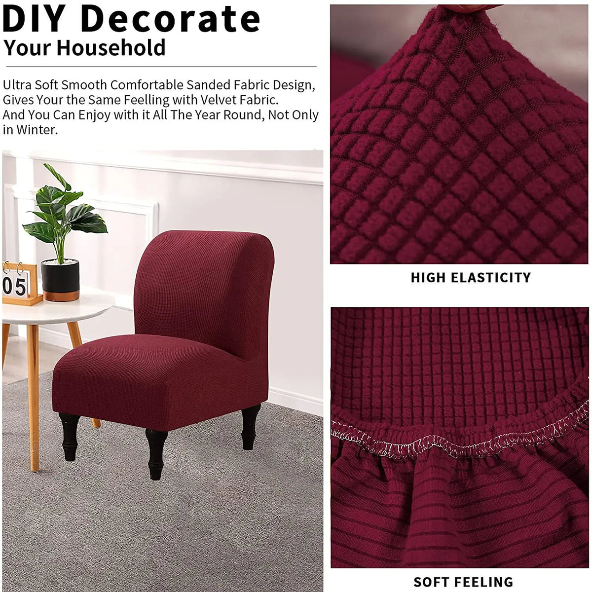 Textured Grid Extra-Size Armless Accent Chair Cover Removable Washable Slipper Chair Slipcovers Crfatop %sku%