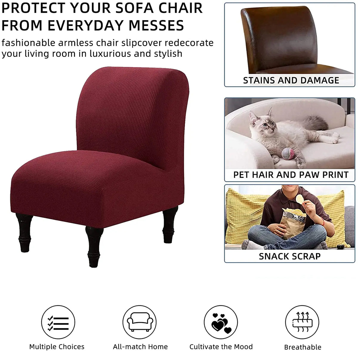 Textured Grid Extra-Size Armless Accent Chair Cover Removable Washable Slipper Chair Slipcovers Crfatop %sku%