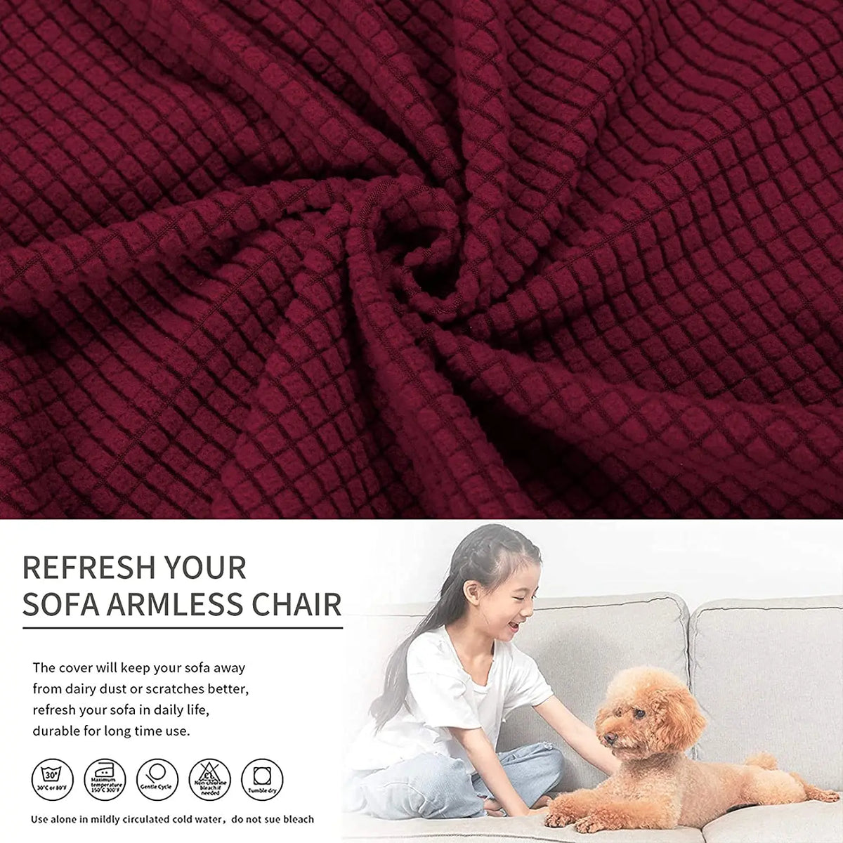 Textured Grid Extra-Size Armless Accent Chair Cover Removable Washable Slipper Chair Slipcovers Crfatop %sku%