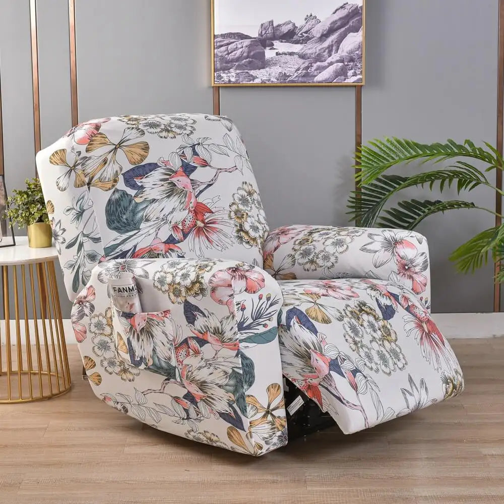 Unique Recliner Cover 4 Pieces Floral Printed Lazy Boy Chair Slip Cover Crfatop %sku%