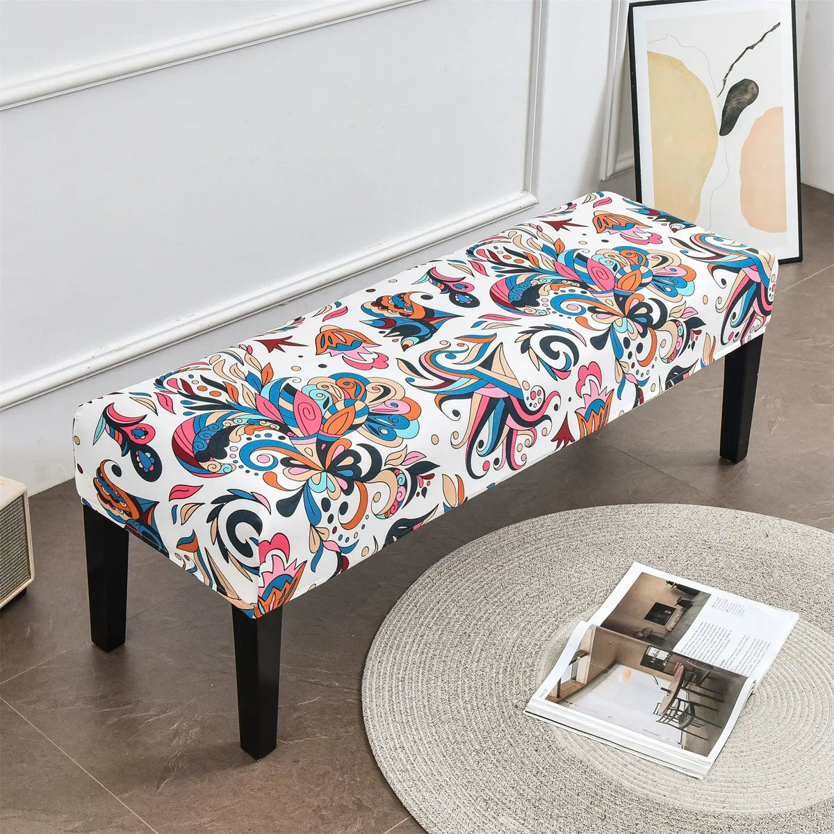 Unique Stretch Bench Covers for Dining Room Floral Washable Slipcover BC0010 Crfatop %sku%