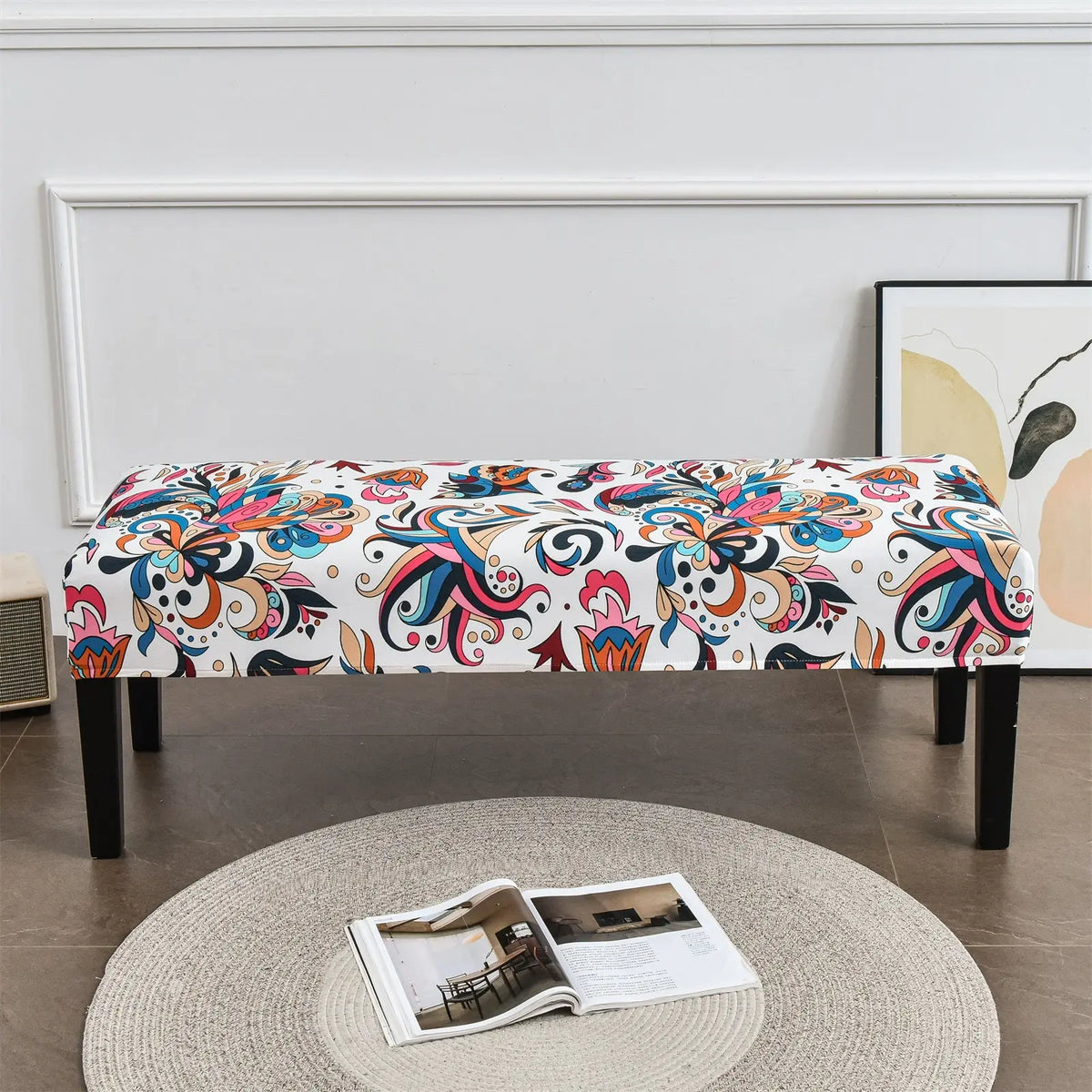 Unique Stretch Bench Covers for Dining Room Floral Washable Slipcover BC0010 Crfatop %sku%