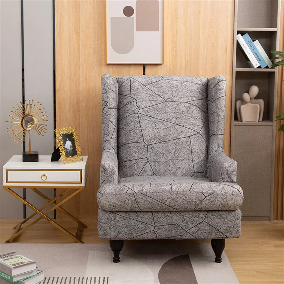 Unique Textured Design Stretch Wingchair Cover 1 Set of 2 Pieces Oversized Furniture Slipcovers Top Level Crfatop %sku%