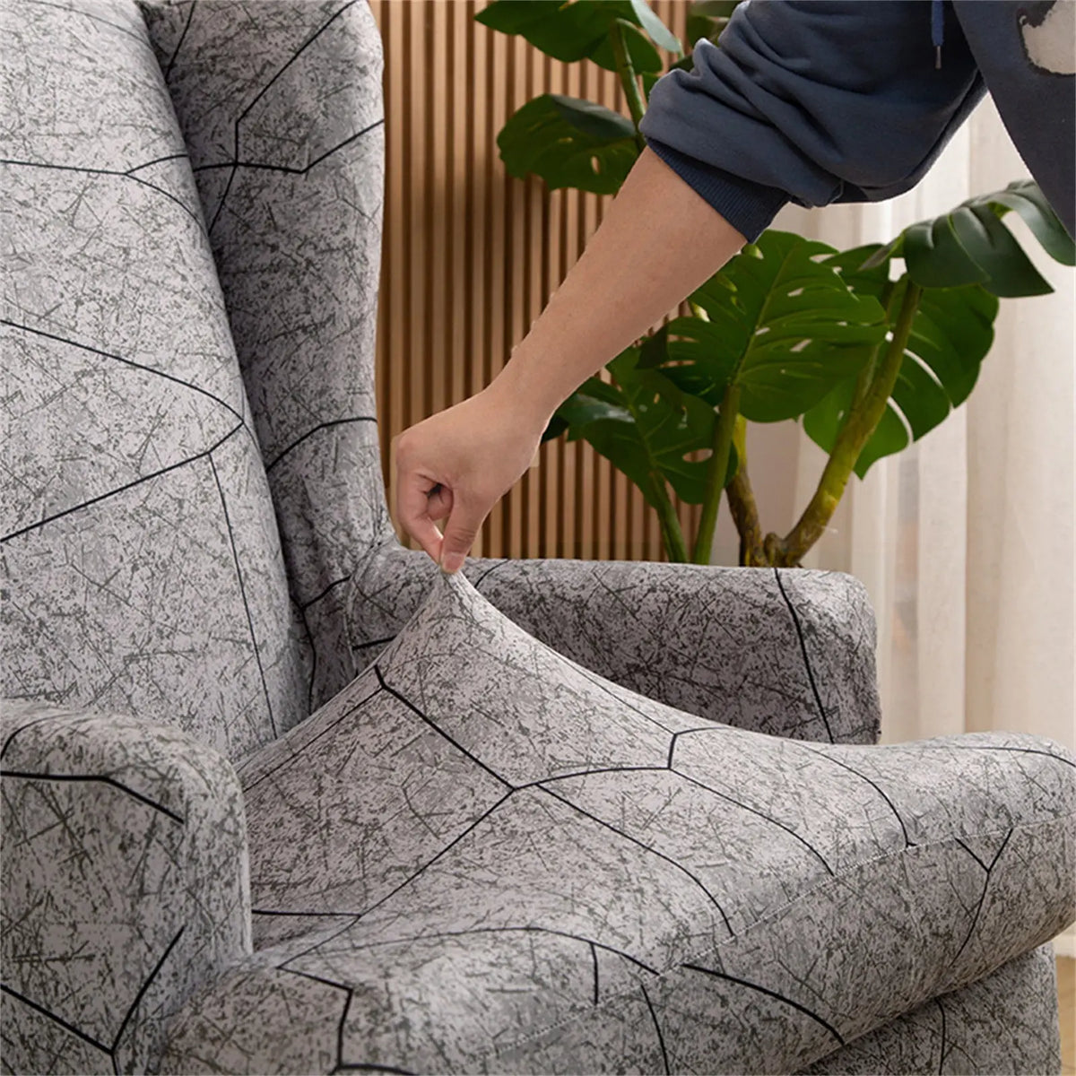 Unique Textured Design Stretch Wingchair Cover 1 Set of 2 Pieces Oversized Furniture Slipcovers Top Level Crfatop %sku%