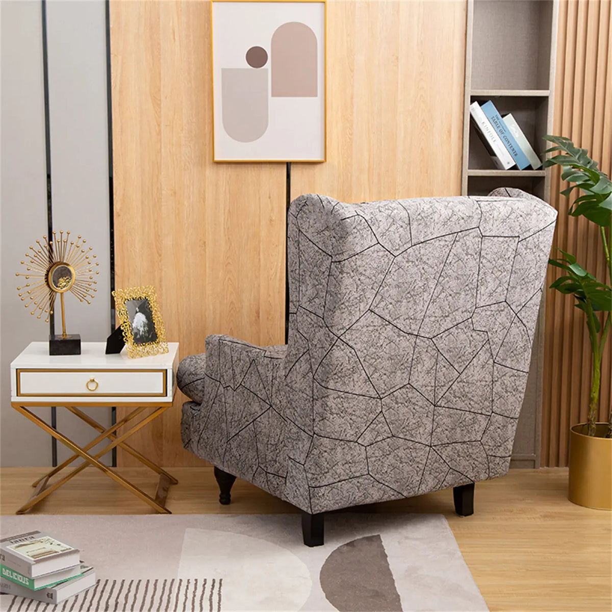 Unique Textured Design Stretch Wingchair Cover 1 Set of 2 Pieces Oversized Furniture Slipcovers Top Level Crfatop %sku%