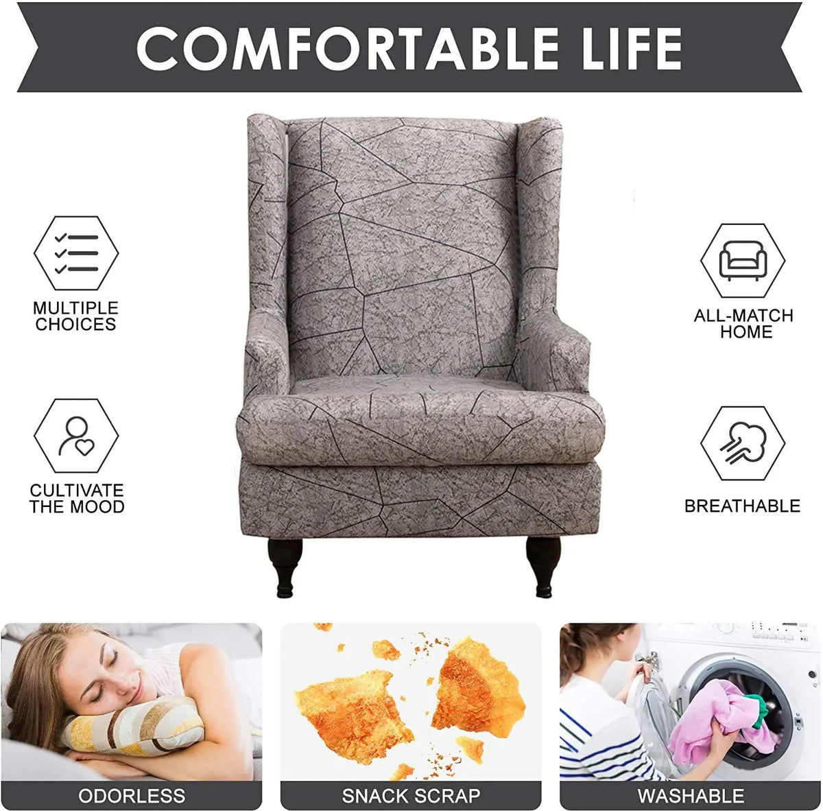Unique Textured Design Stretch Wingchair Cover 1 Set of 2 Pieces Oversized Furniture Slipcovers Top Level Crfatop %sku%