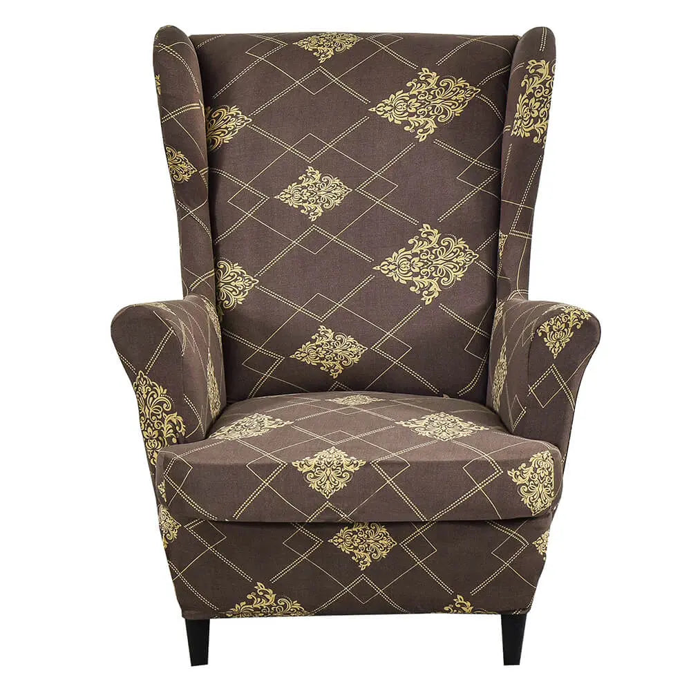 Vintage Jacquard Wingback Chair Cover - Luxury Blue Crfatop %sku%