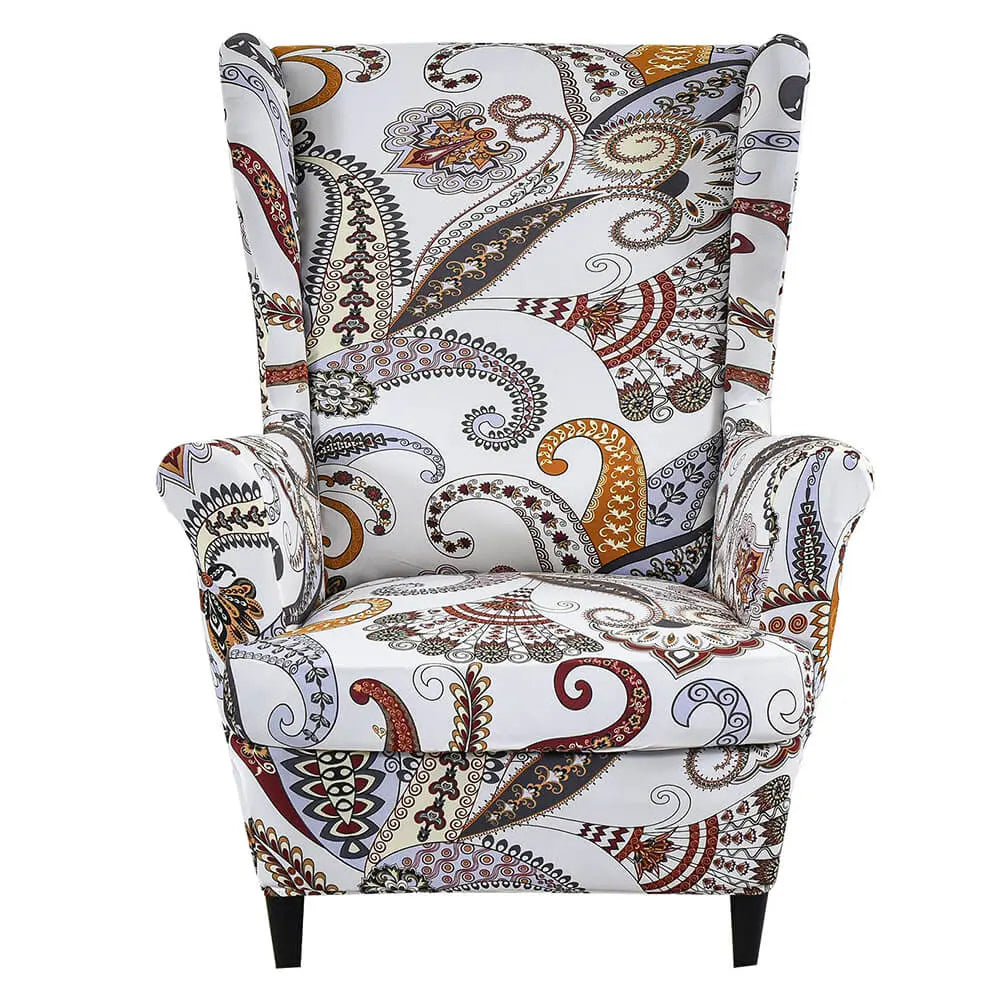 Vintage Jacquard Wingback Chair Cover - Luxury Blue Crfatop %sku%