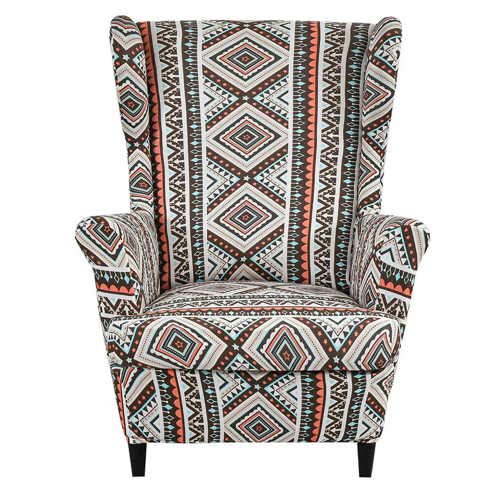 Vintage Jacquard Wingback Chair Cover - Luxury Blue Crfatop %sku%