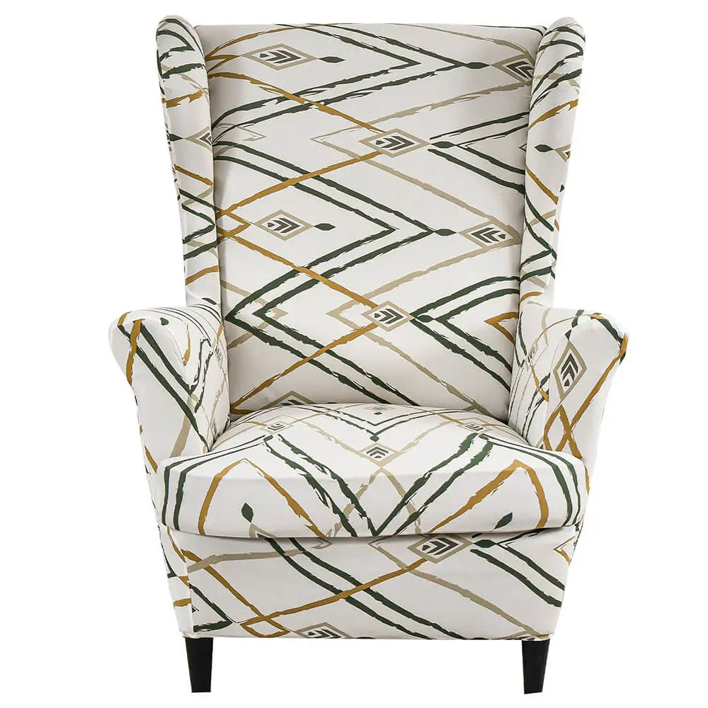 Vintage Jacquard Wingback Chair Cover - Luxury Blue Crfatop %sku%