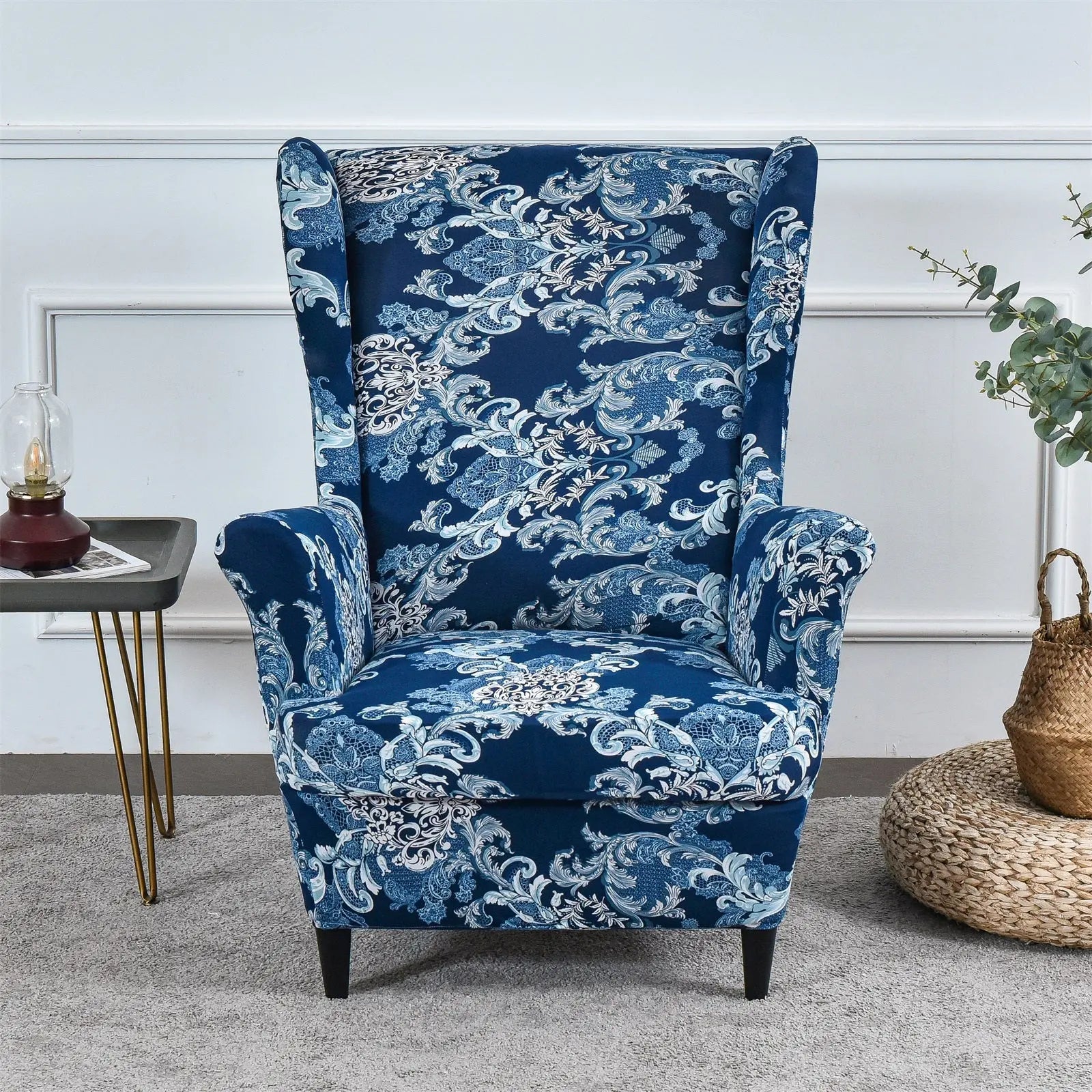 Crfatop | Vintage Wingback Chair Cover | Box Cushion Slipcover