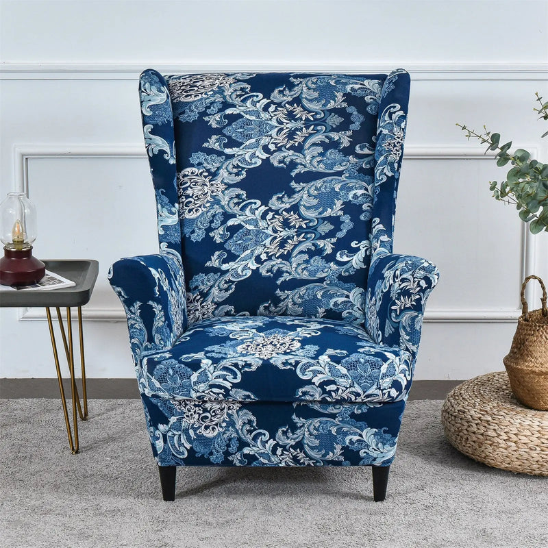 Vintage Jacquard Wingback Chair Cover Box Cushion Armchair Slipcovers with Seat Pad Top Level Crfatop %sku%