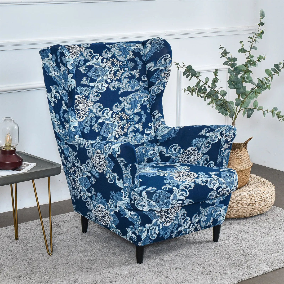 Vintage Jacquard Wingback Chair Cover Box Cushion Armchair Slipcovers with Seat Pad Top Level Crfatop %sku%