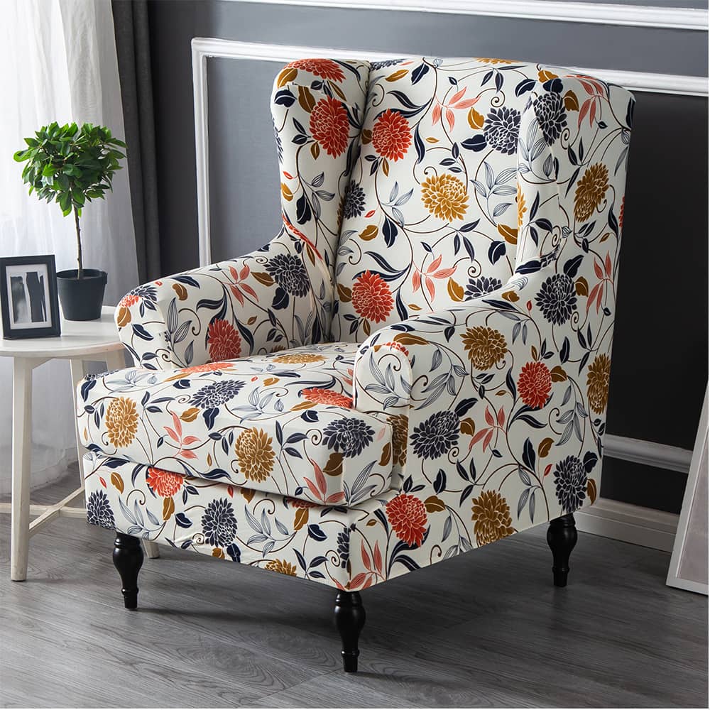 Wingback Chair Slipcover Stretchy Floral T-cushion Slipcover for Living Room Crfatop %sku%