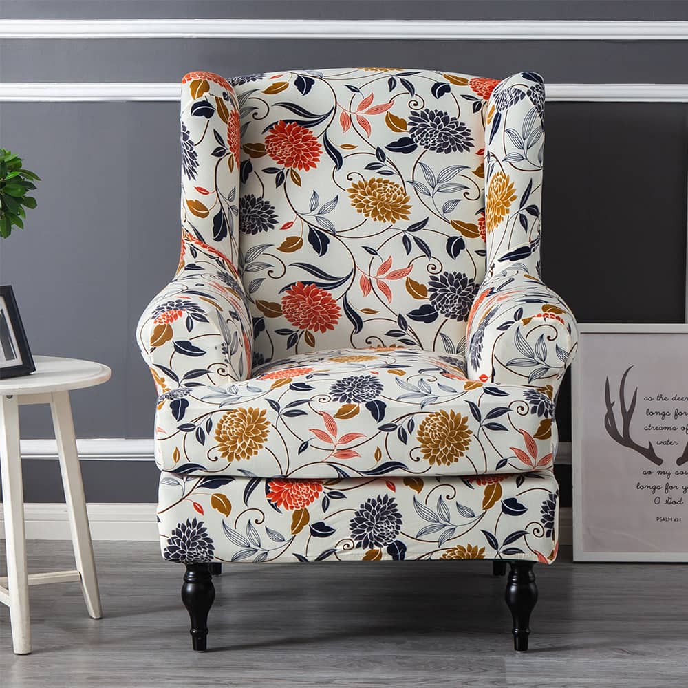 Wingback Chair Slipcover Stretchy Floral T-cushion Slipcover for Living Room Crfatop %sku%