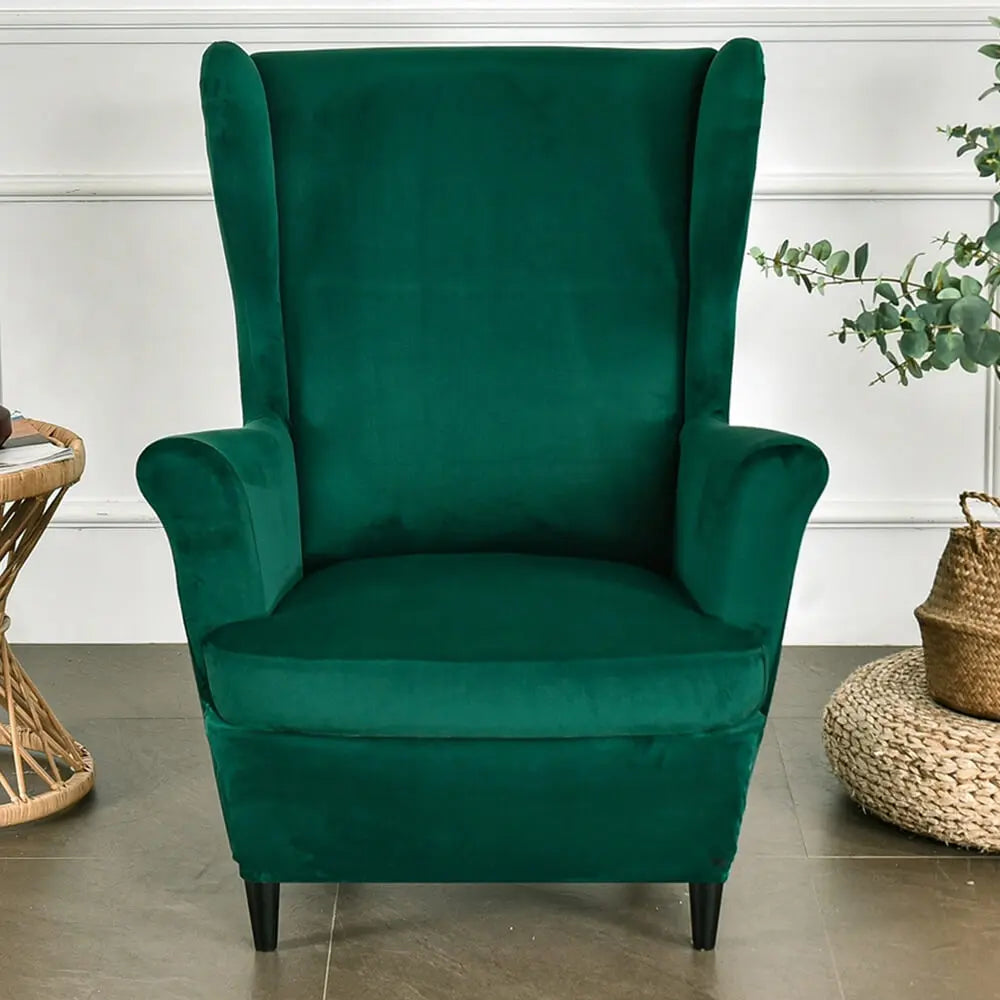 Green Velvet Wingback Chair Slipcover - 2 Pieces Crfatop %sku%