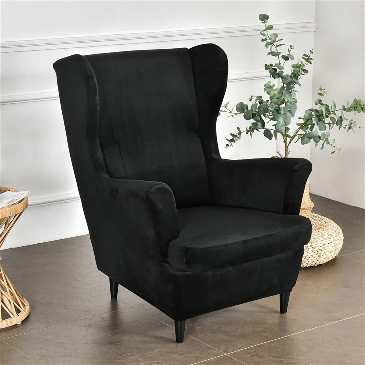 WYLEBER Wingback stoelhoezen, effen kleur vleugelstoel hoes met T-kussenhoes, stretch antislip vleugelstoel hoezen voor woonkamer eetkamer vleugelstoel woondecoratie (olijfgroen WYLEBER Wingback stoelhoezen, effen kleur vleugelstoel hoes met T-kussenhoes, stretch antislip vleugelstoel hoezen voor woonkamer eetkamer vleugelstoel woondecoratie (olijfgroen