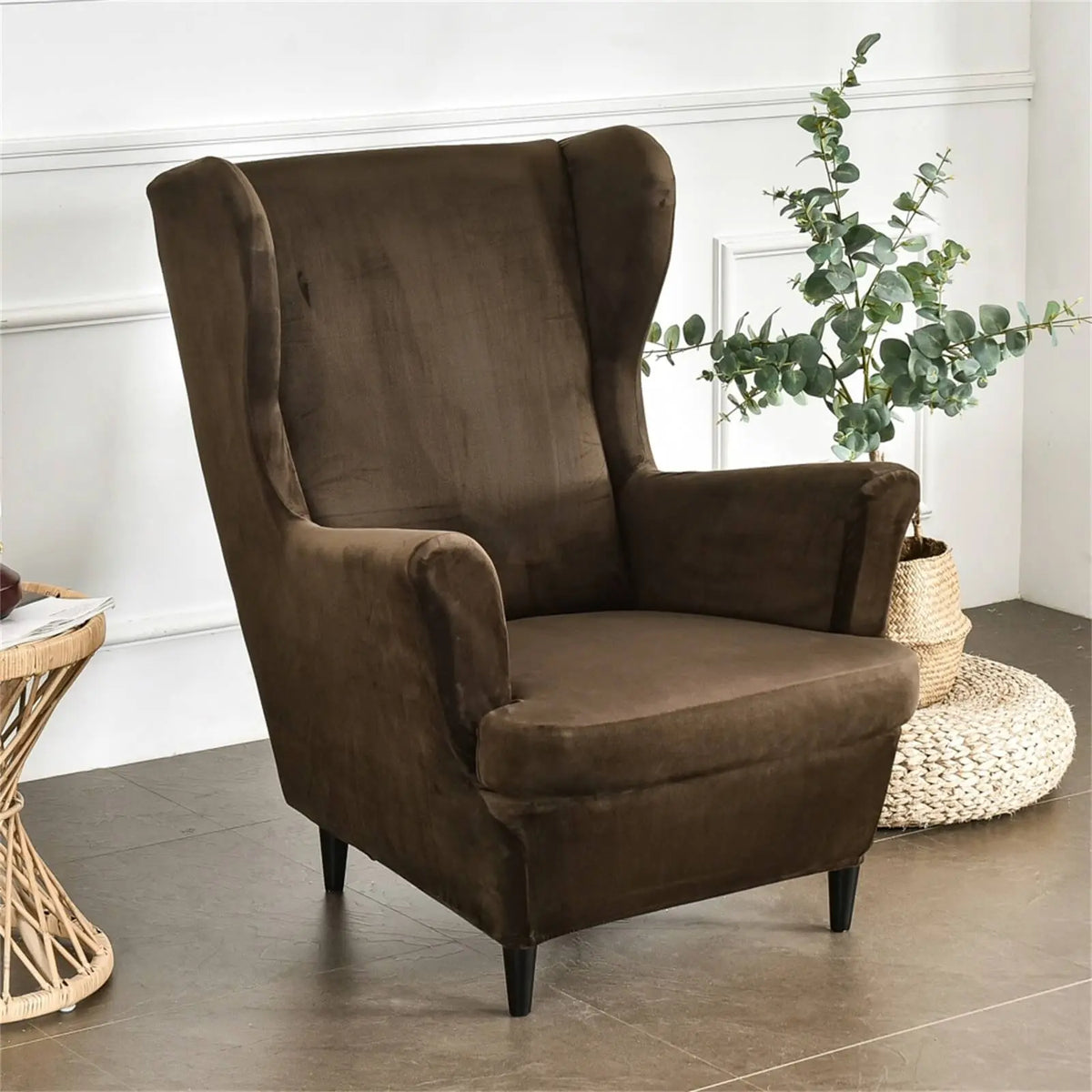 Green Velvet Wingback Chair Slipcover - 2 Pieces Crfatop %sku%