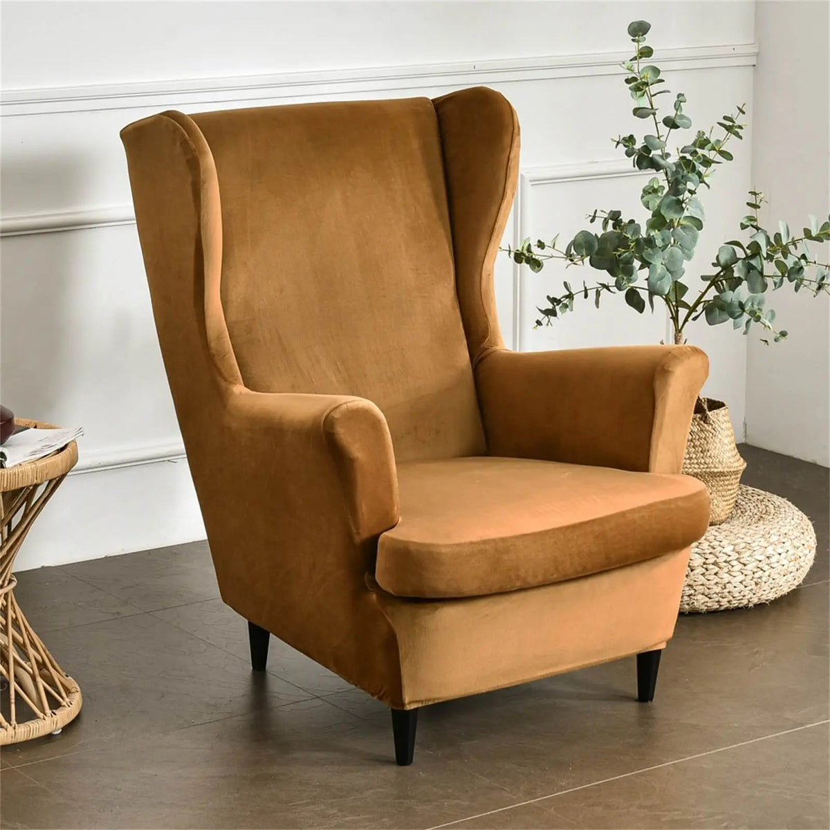Green Velvet Wingback Chair Slipcover - 2 Pieces Crfatop %sku%