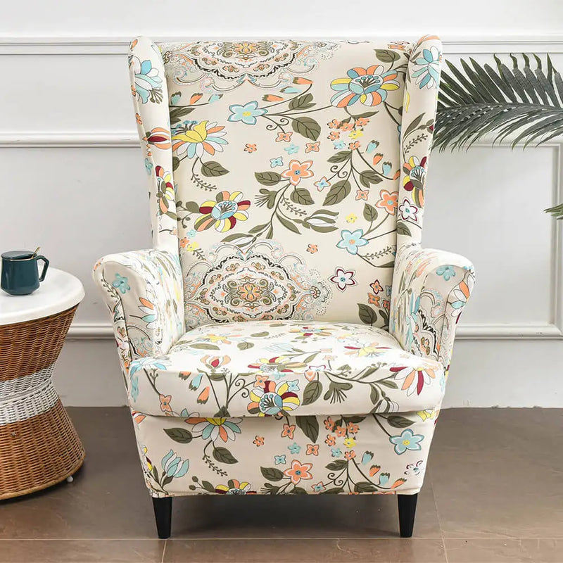 Wingback Chair slipcover Floral Patterned Chair Cover for Living Room Crfatop %sku%