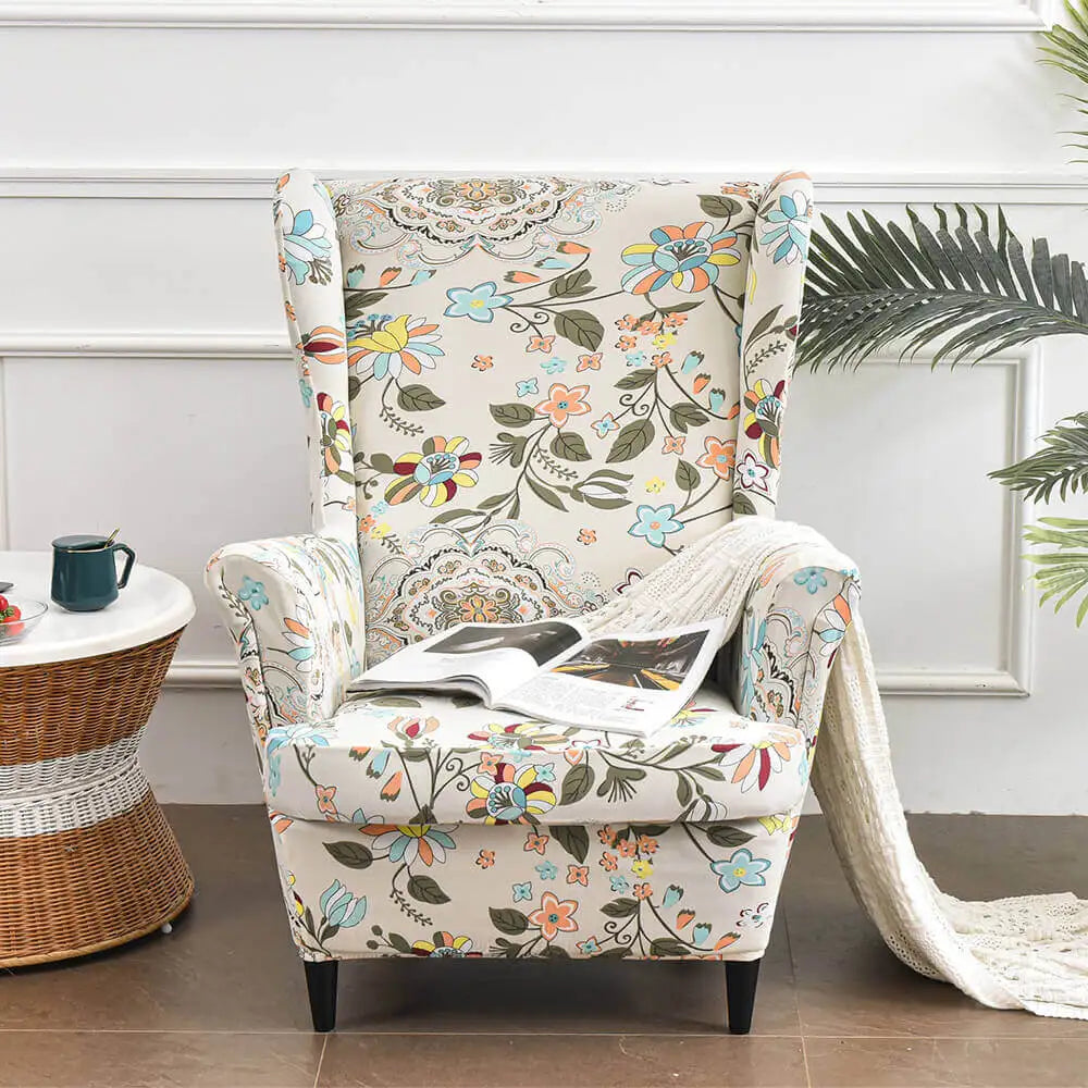 Wingback Chair slipcover Floral Patterned Chair Cover for Living Room Crfatop %sku%