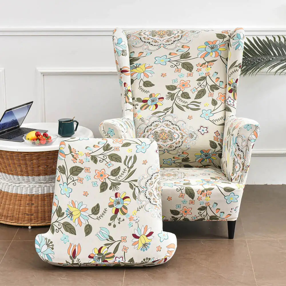 Queen anne sales wingback chair slipcovers