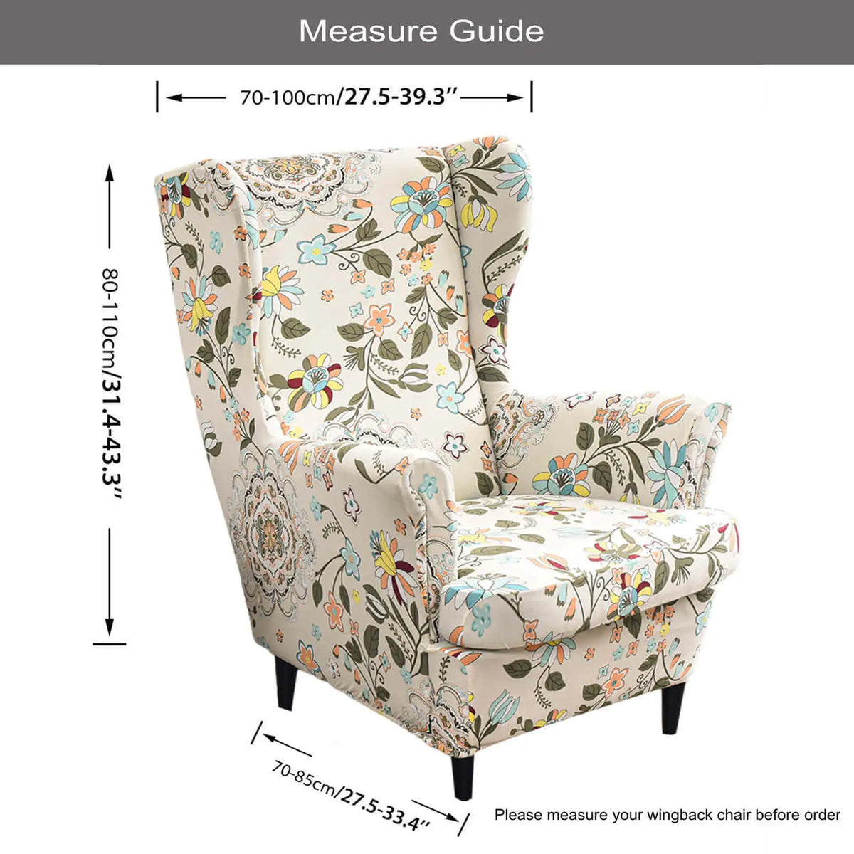 Wingback Chair slipcover Floral Patterned Chair Cover for Living Room Crfatop %sku%