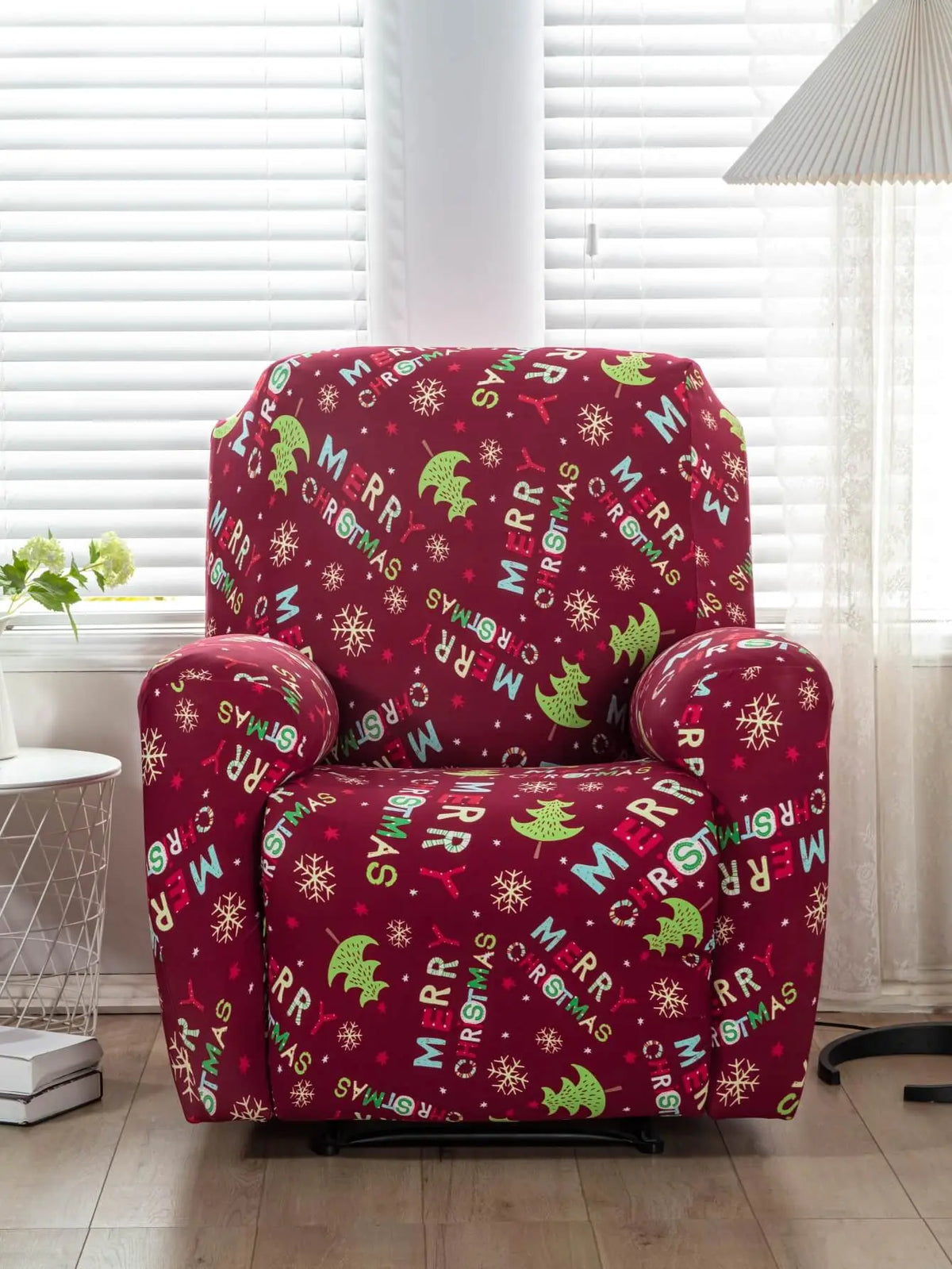 Xmas Printed Lazy Boy Chair Covers with Side Pocket Crfatop %sku%