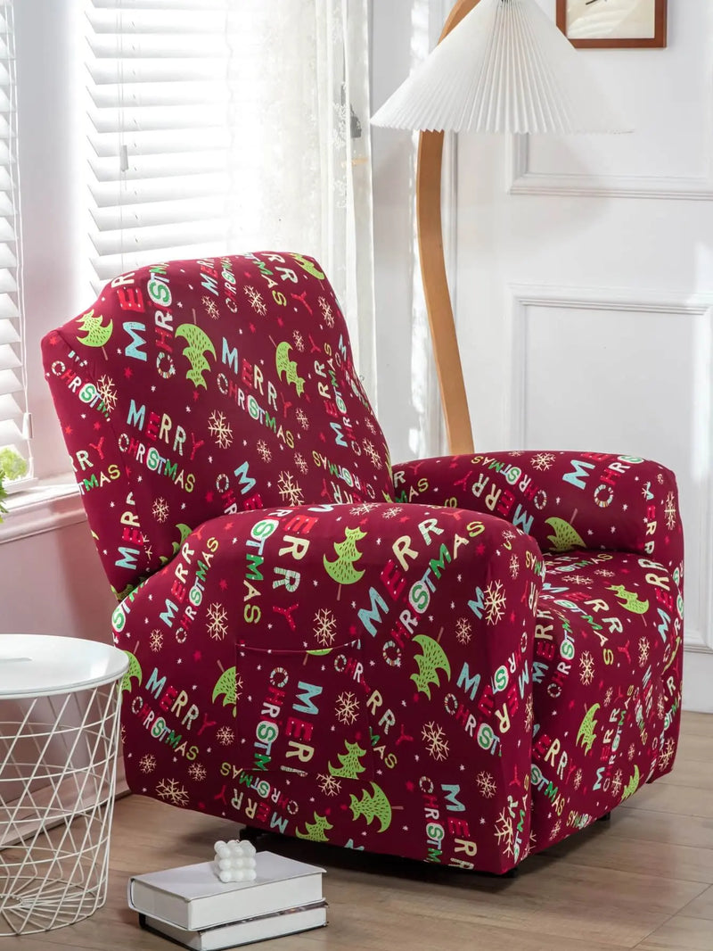 Xmas Printed Lazy Boy Chair Covers with Side Pocket Crfatop %sku%